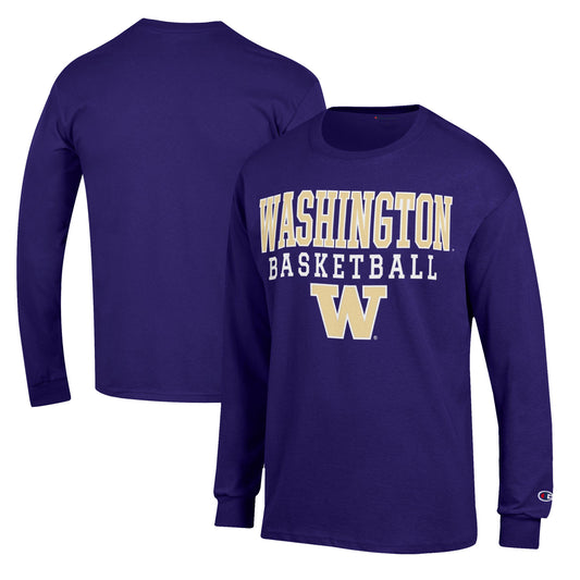 Men's Champion Purple Washington Huskies Basketball Stack Long Sleeve T-Shirt