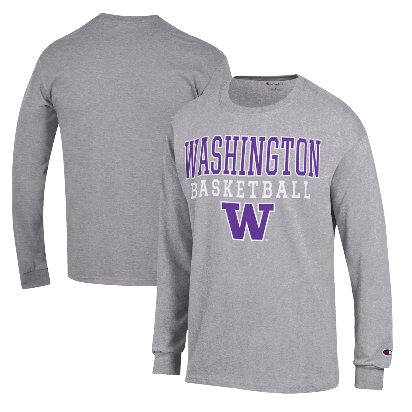 Men's Champion Heather Gray Washington Huskies Basketball Stack Long Sleeve T-Shirt