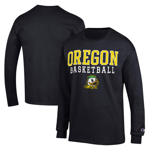 Men's Champion Black Oregon Ducks Basketball Stack Long Sleeve T-Shirt