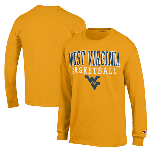 Men's Champion Gold West Virginia Mountaineers Basketball Stack Long Sleeve T-Shirt