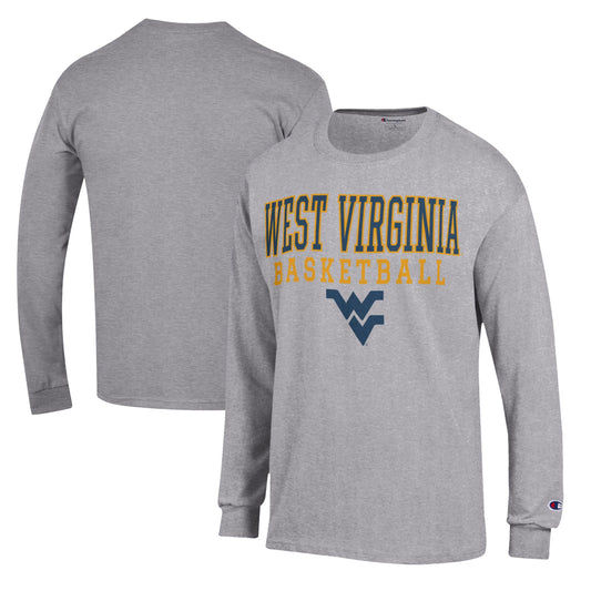 Men's Champion Heather Gray West Virginia Mountaineers Basketball Stack Long Sleeve T-Shirt