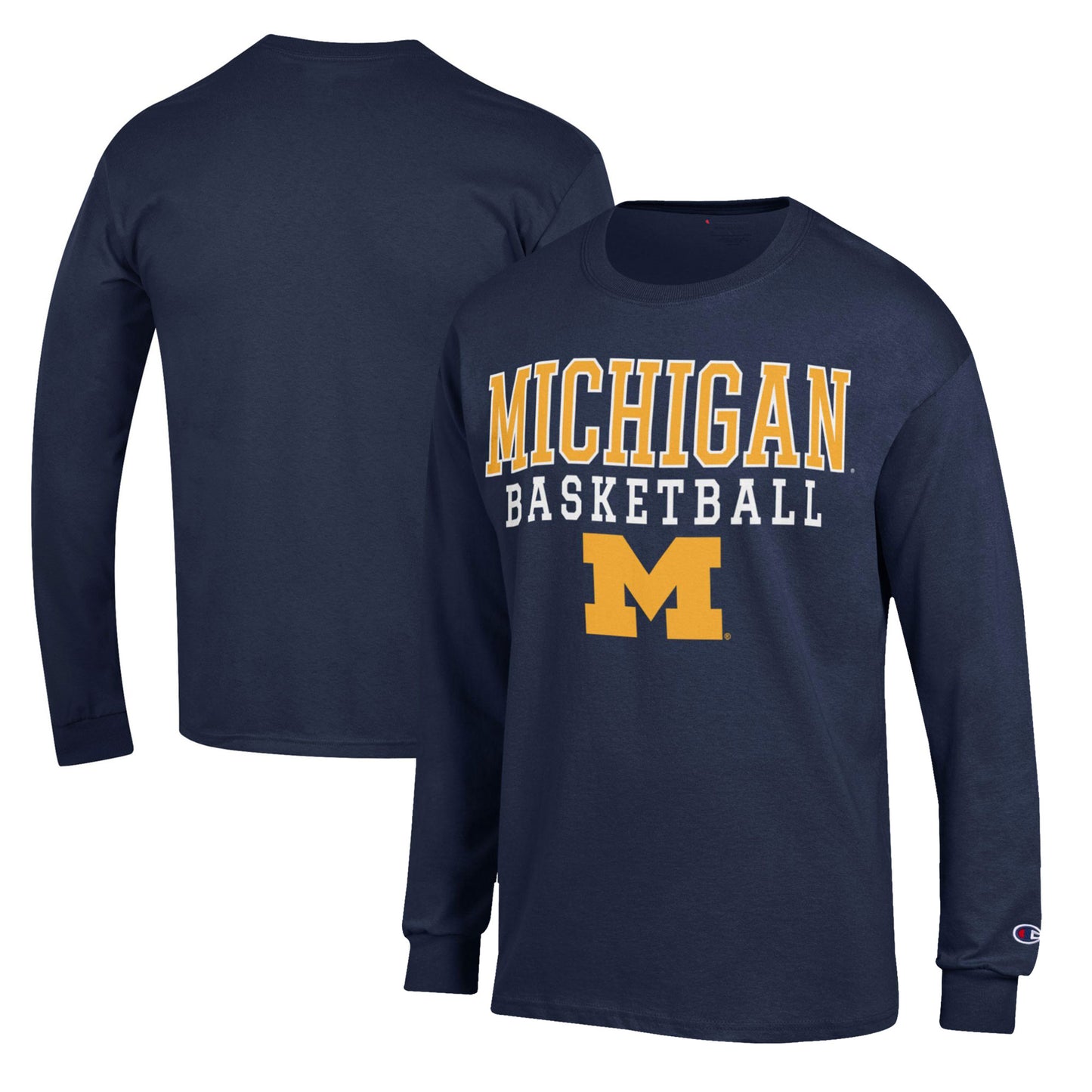 Men's Champion Navy Michigan Wolverines Basketball Stack Long Sleeve T-Shirt