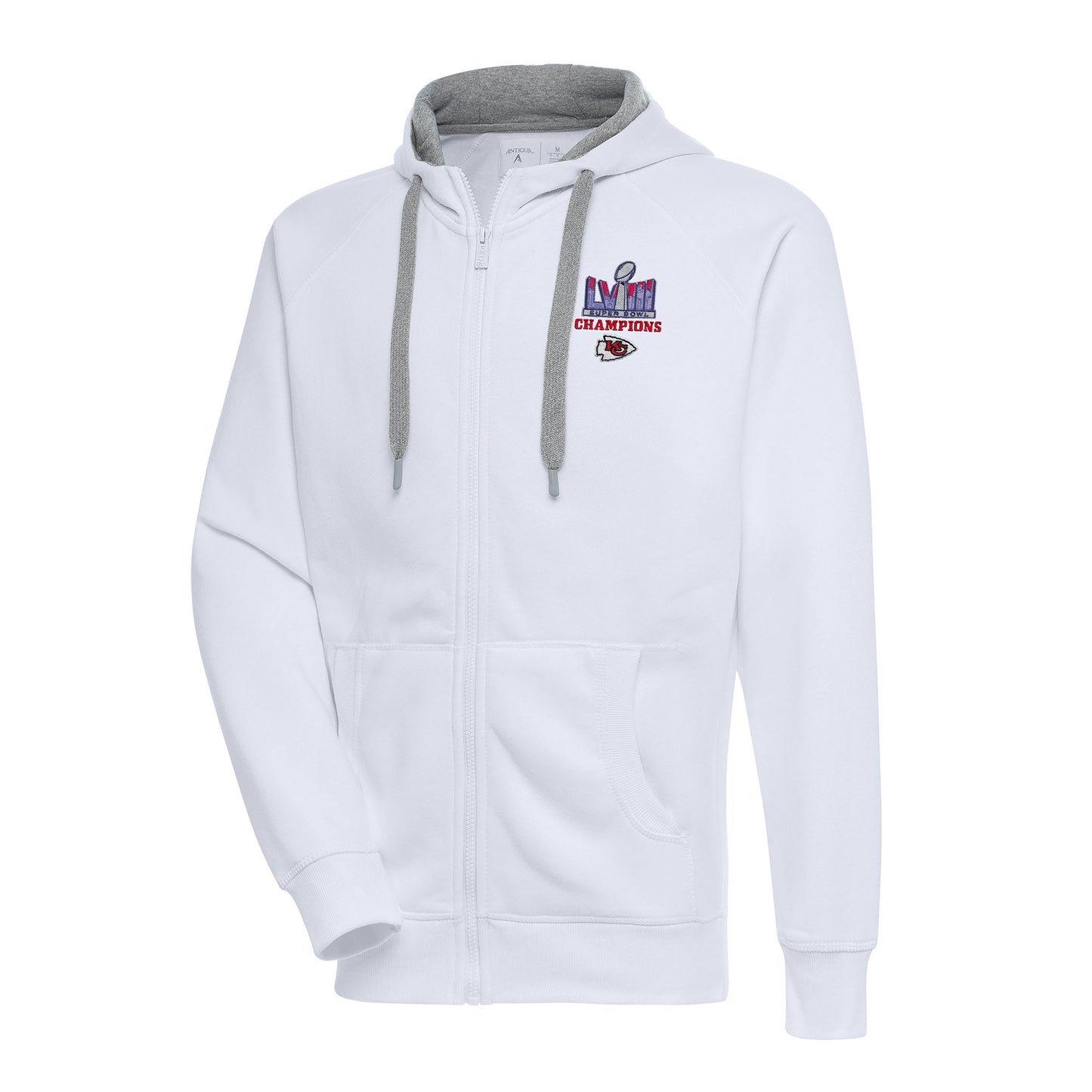 Men's Antigua White Kansas City Chiefs Super Bowl LVIII Champions Victory Raglan Full-Zip Hoodie