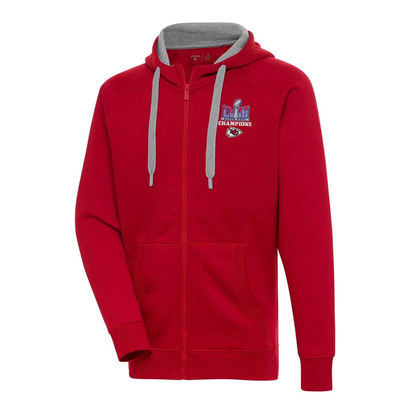 Men's Antigua Red Kansas City Chiefs Super Bowl LVIII Champions Victory Raglan Full-Zip Hoodie