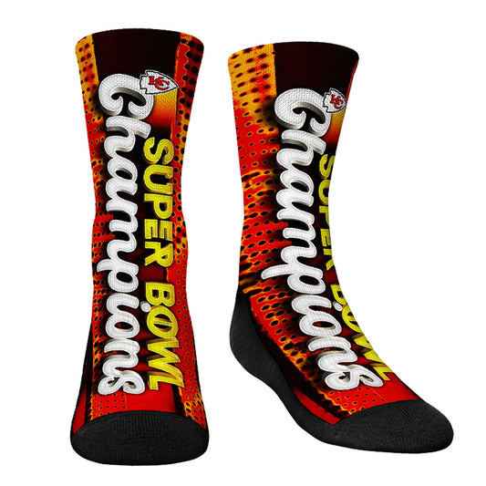 Youth Rock Em Socks Kansas City Chiefs Super Bowl LVIII Champions Neon Lights Crew Socks