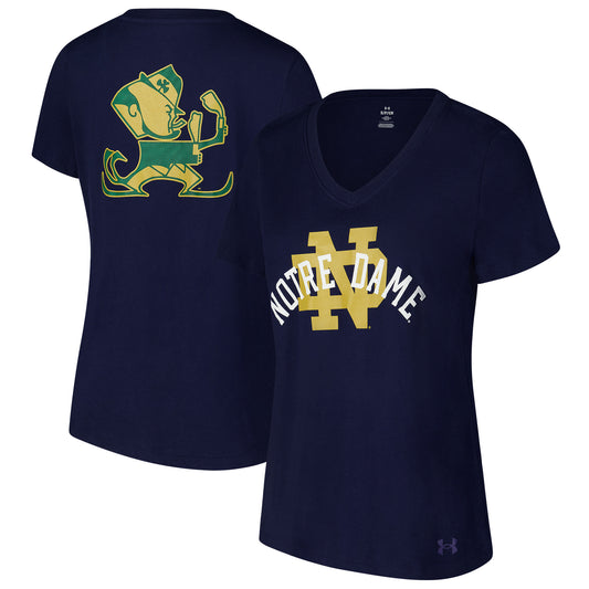 Women's Under Armour Navy Notre Dame Fighting Irish Logo V-Neck T-Shirt