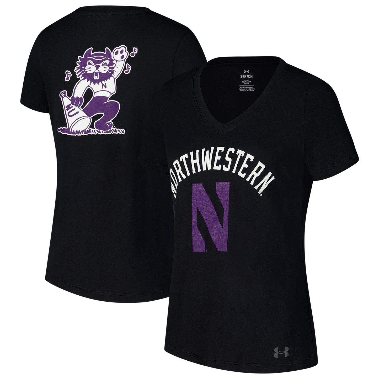 Women's Under Armour Black Northwestern Wildcats Logo V-Neck T-Shirt