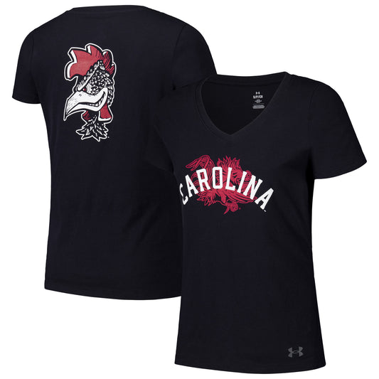 Women's Under Armour Black South Carolina Gamecocks Logo V-Neck T-Shirt