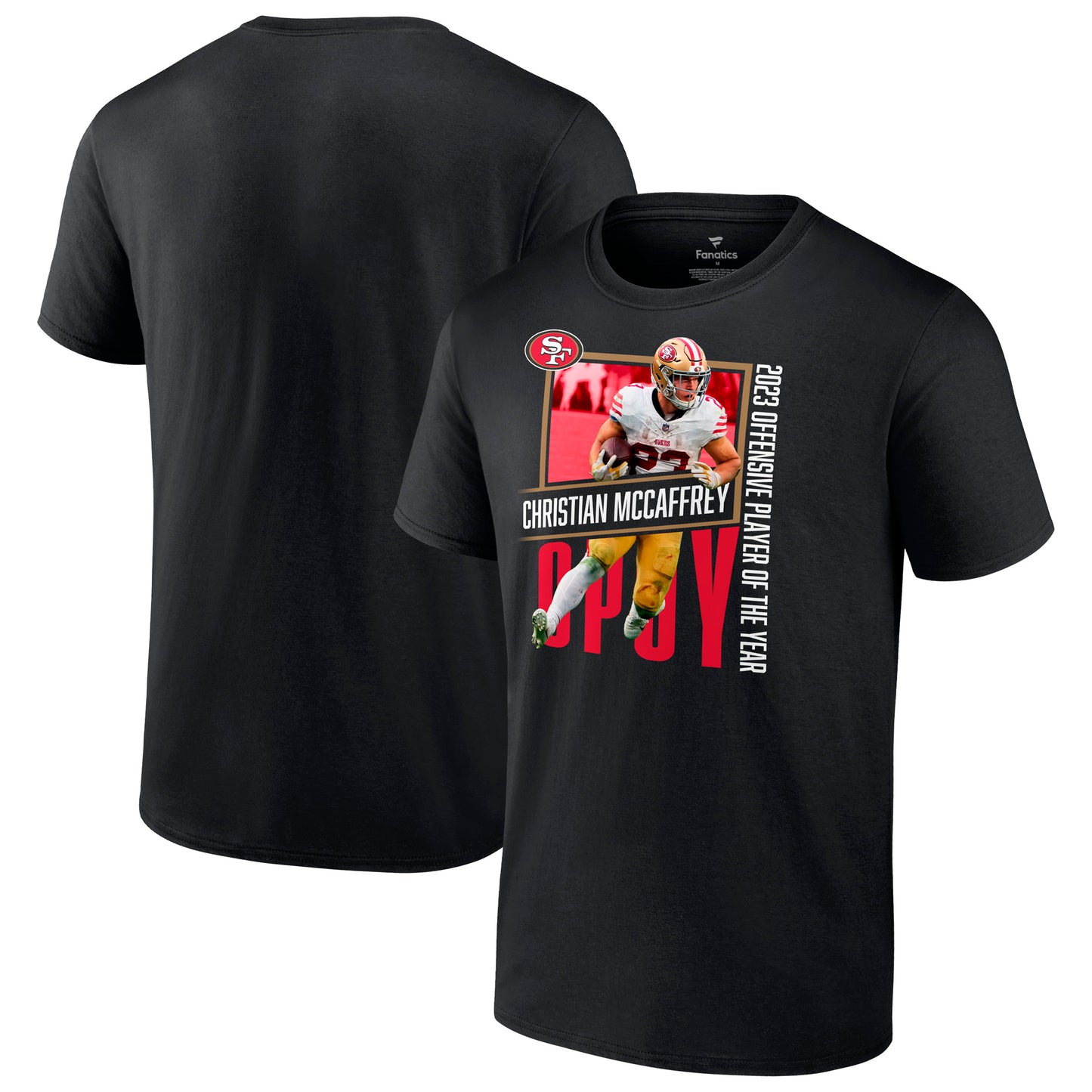 Men's Christian McCaffrey Black San Francisco 49ers 2023 NFL Offensive Player of the Year T-Shirt