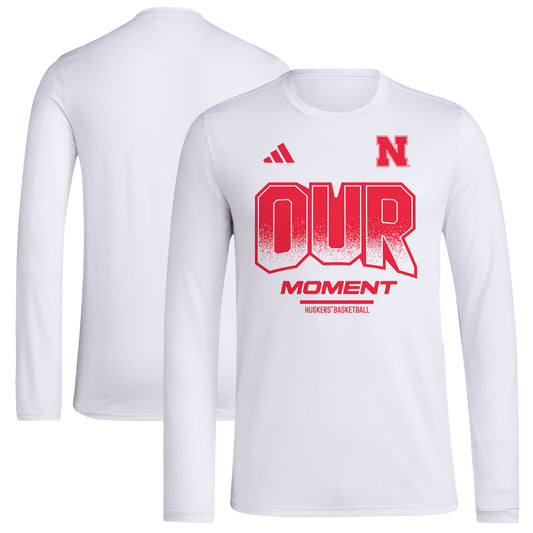 Unisex adidas  White Nebraska Huskers 2024 On-Court Bench Our Moment Long Sleeve T-Shirt