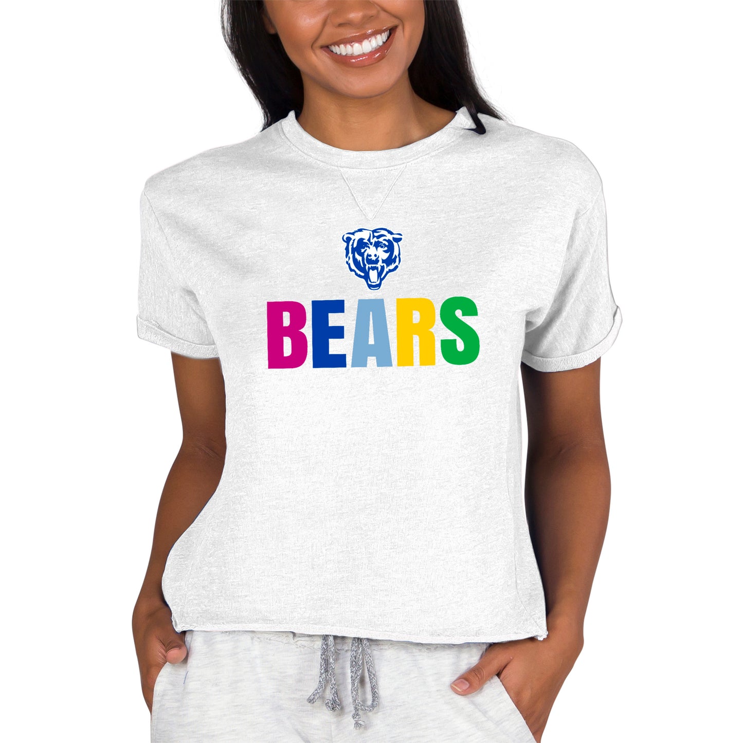 Women's Concepts Sport Oatmeal Chicago Bears Tri-Blend Mainstream Terry Short Sleeve Sweatshirt Top