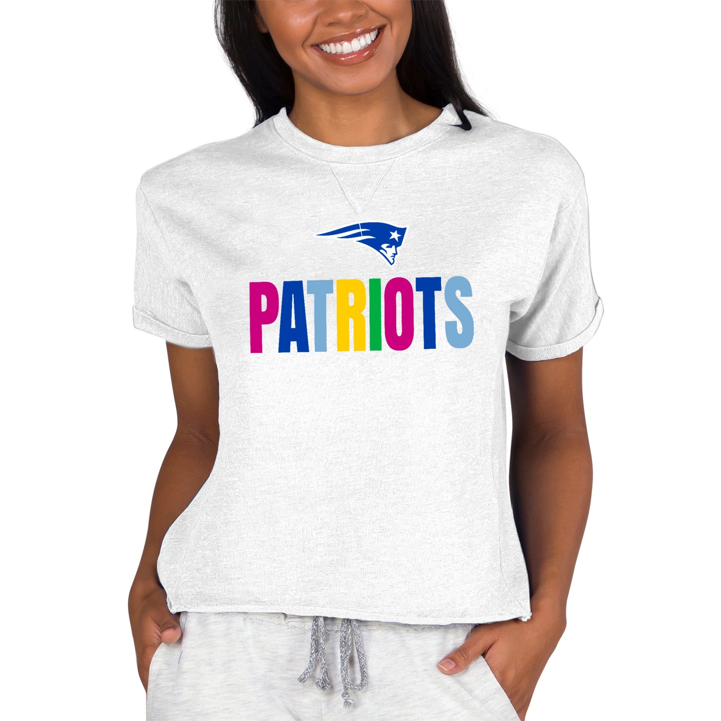 Women's Concepts Sport Oatmeal New England Patriots Tri-Blend Mainstream Terry Short Sleeve Sweatshirt Top