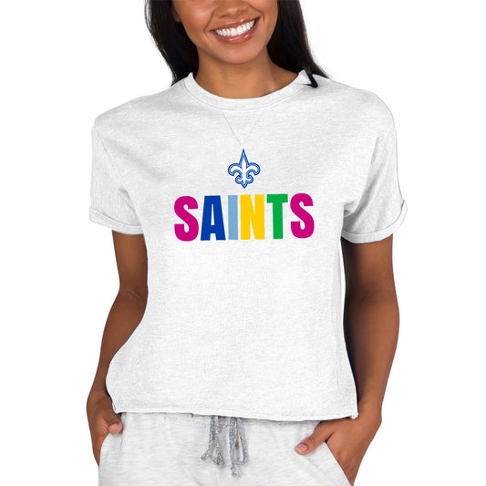 Women's Concepts Sport Oatmeal New Orleans Saints Tri-Blend Mainstream Terry Short Sleeve Sweatshirt Top