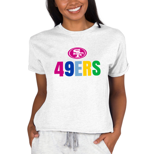 Women's Concepts Sport Oatmeal San Francisco 49ers Tri-Blend Mainstream Terry Short Sleeve Sweatshirt Top