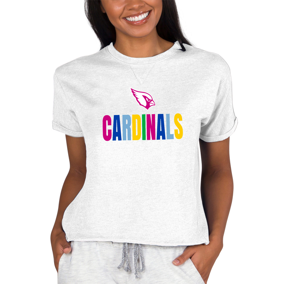 Women's Concepts Sport Oatmeal Arizona Cardinals Tri-Blend Mainstream Terry Short Sleeve Sweatshirt Top