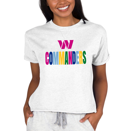 Women's Concepts Sport Oatmeal Washington Commanders Tri-Blend Mainstream Terry Short Sleeve Sweatshirt Top