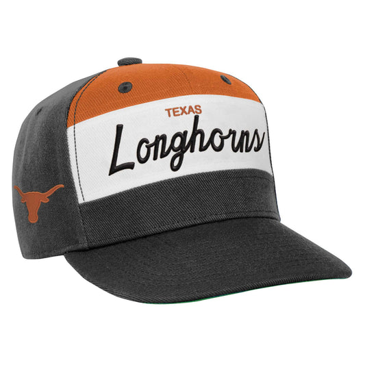 Youth Mitchell & Ness White/Black Texas Longhorns Retro Sport Color Block Script Snapback Hat