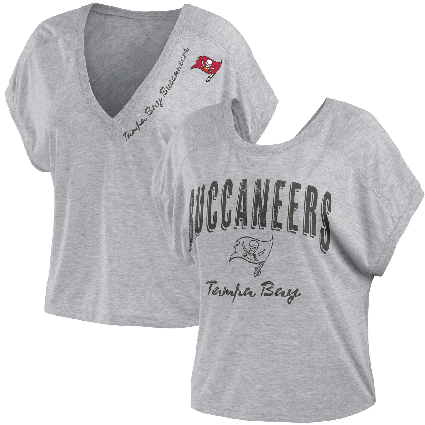 Women's WEAR by Erin Andrews Heather Gray Tampa Bay Buccaneers Reversible T-Shirt