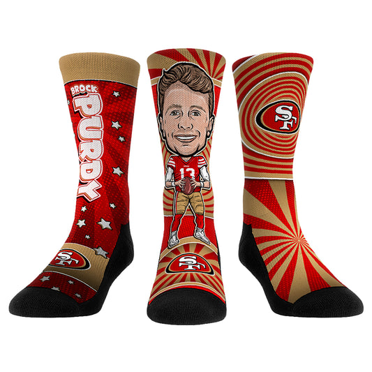 Unisex Rock Em Socks Brock Purdy San Francisco 49ers Three-Pack Bobblehead Crew Socks Set