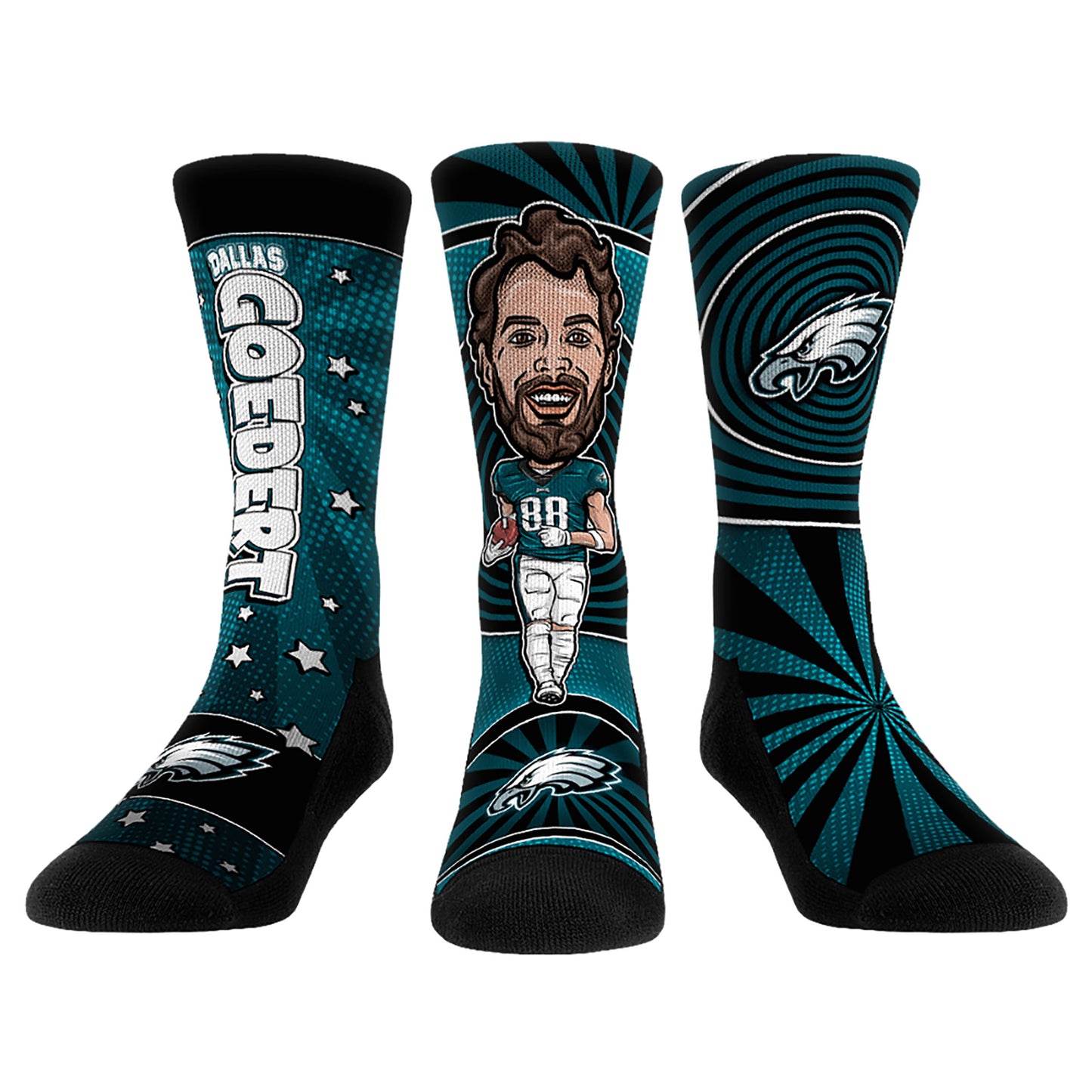 Unisex Rock Em Socks Dallas Goedert Philadelphia Eagles Three-Pack Bobblehead Crew Socks Set