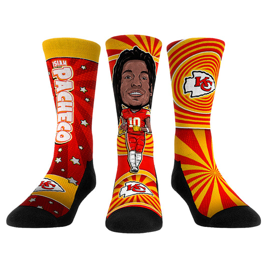 Unisex Rock Em Socks Isiah Pacheco Kansas City Chiefs Three-Pack Bobblehead Crew Socks Set