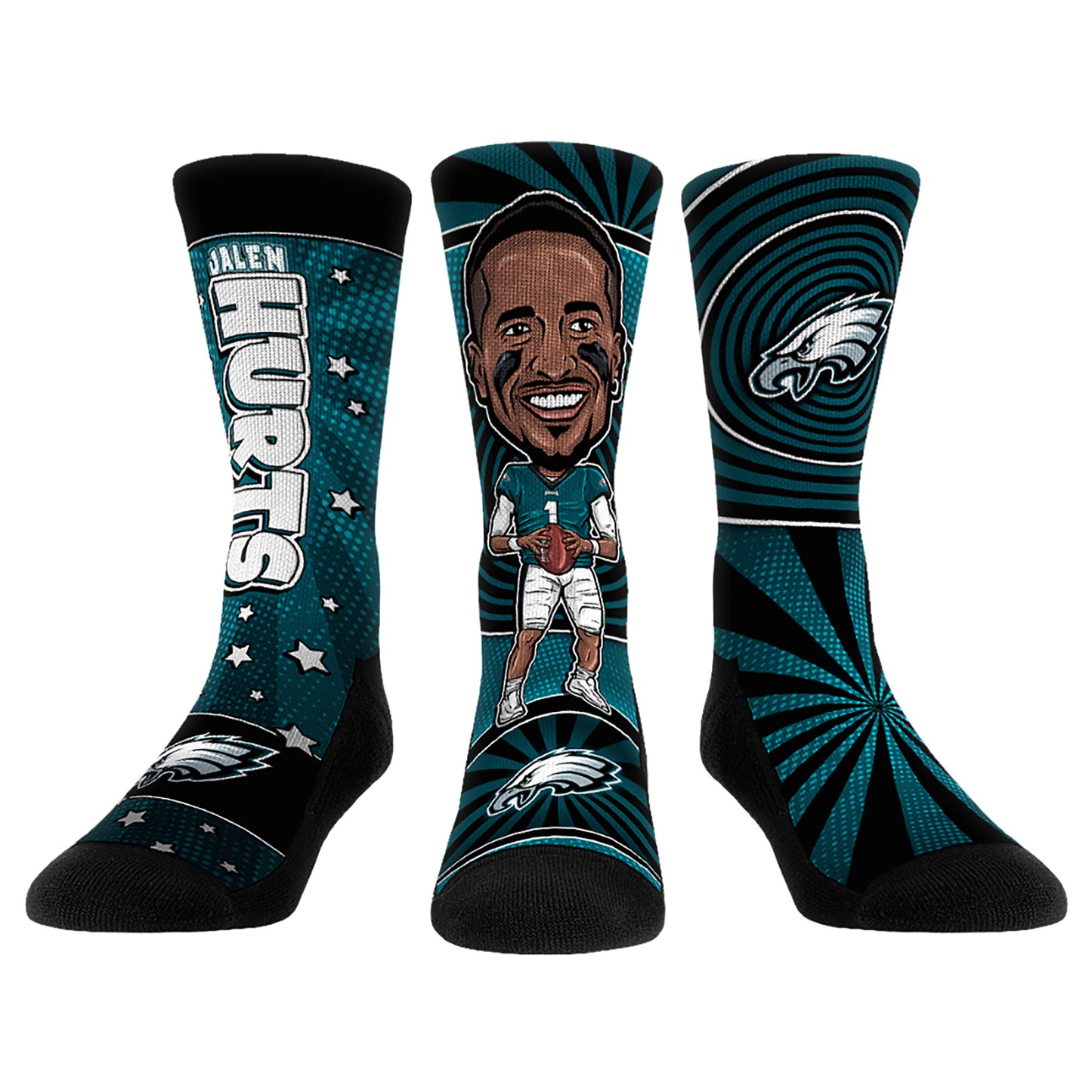 Unisex Rock Em Socks Jalen Hurts Philadelphia Eagles Three-Pack Bobblehead Crew Socks Set