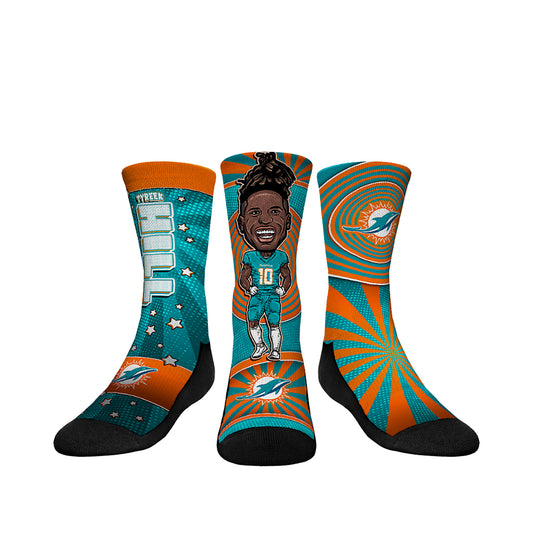 Youth Rock Em Socks Tyreek Hill Miami Dolphins Three-Pack Bobblehead Crew Socks Set