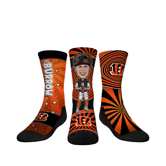 Youth Rock Em Socks Joe Burrow Cincinnati Bengals Three-Pack Bobblehead Crew Socks Set