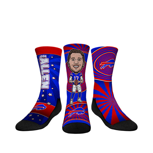 Youth Rock Em Socks Josh Allen Buffalo Bills Three-Pack Bobblehead Crew Socks Set