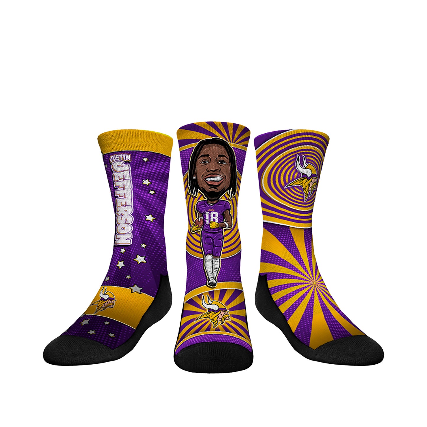 Youth Rock Em Socks Justin Jefferson Minnesota Vikings Three-Pack Bobblehead Crew Socks Set