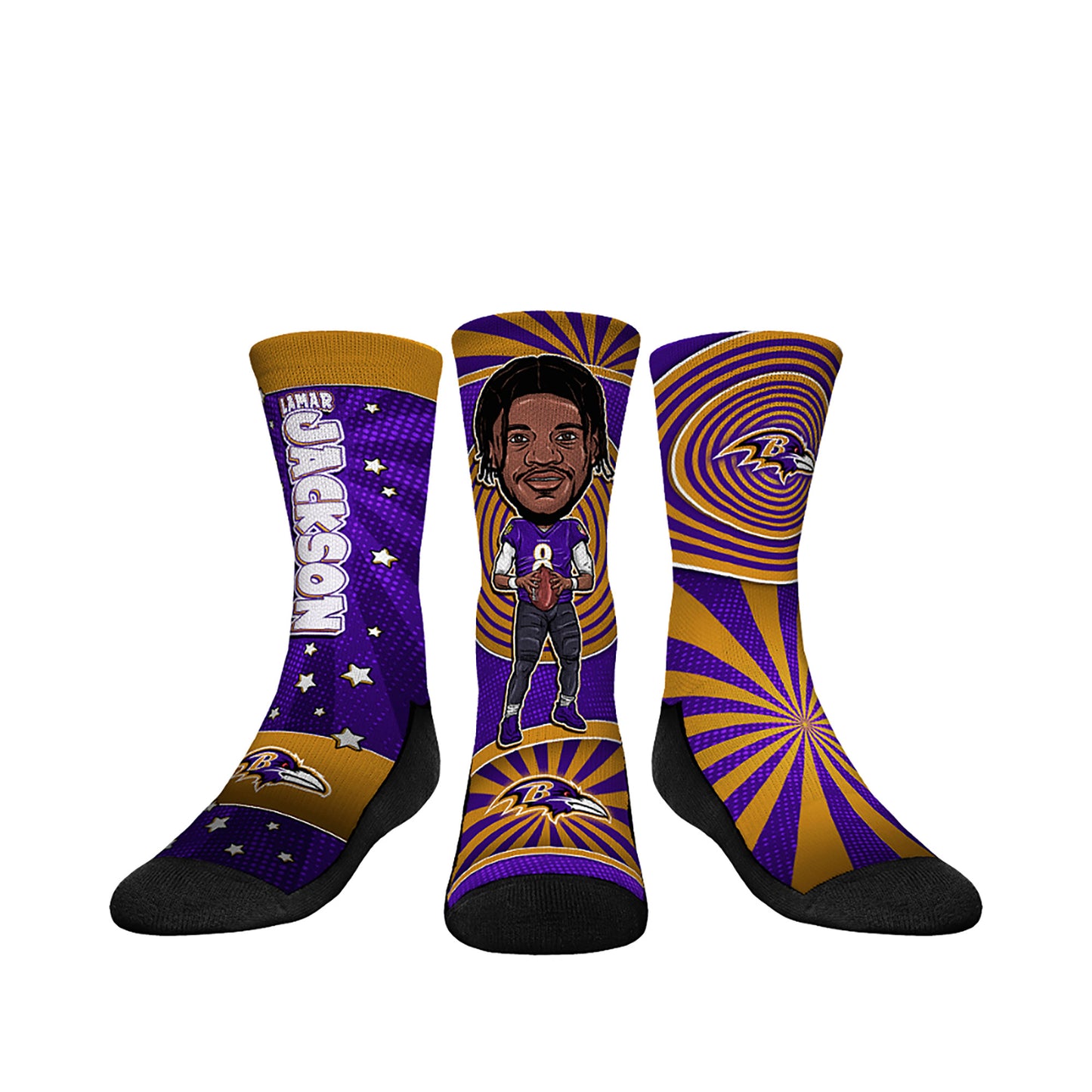 Youth Rock Em Socks Lamar Jackson Baltimore Ravens Three-Pack Bobblehead Crew Socks Set