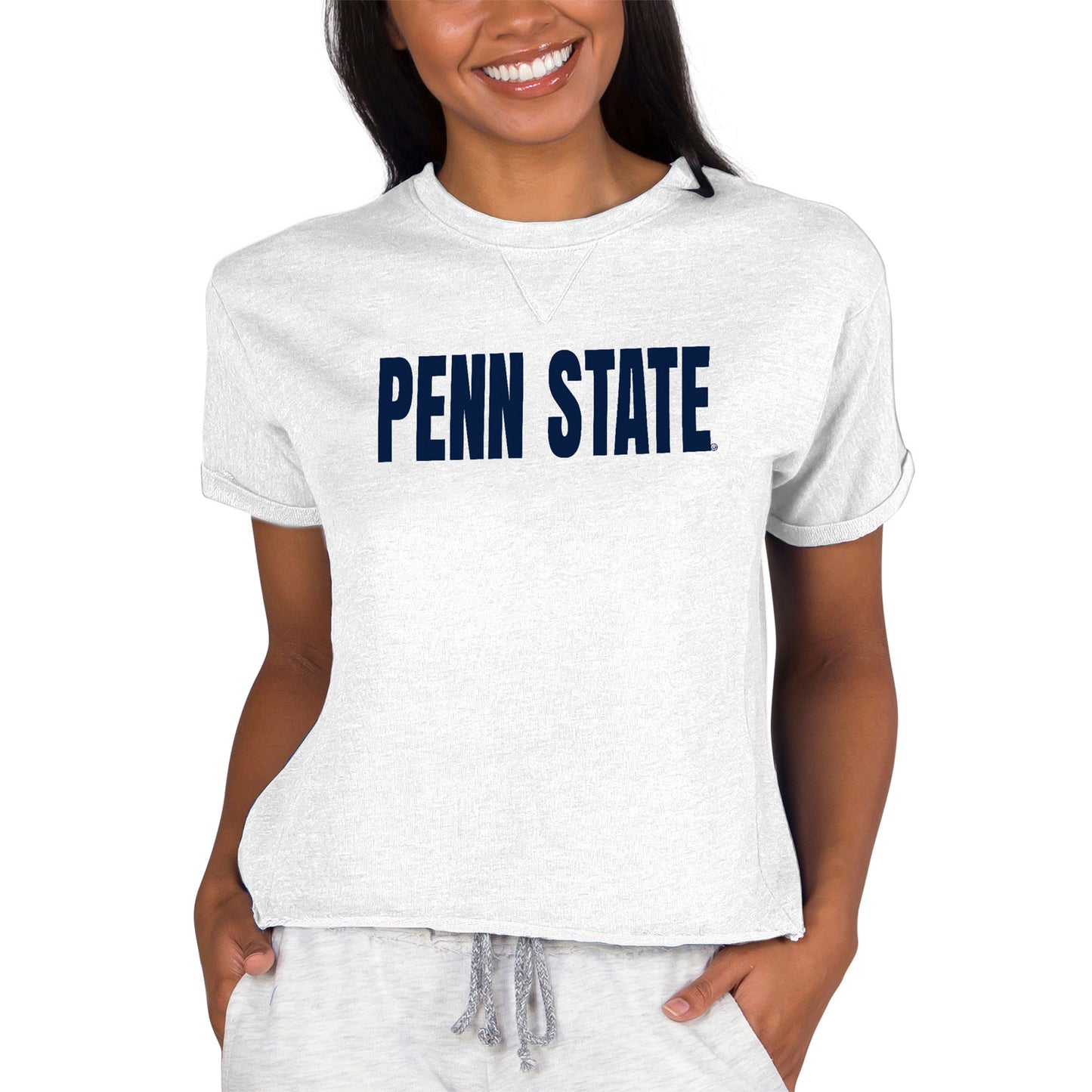 Women's Concepts Sport Oatmeal Penn State Nittany Lions Tri-Blend Mainstream Terry Short Sleeve Sweatshirt Top