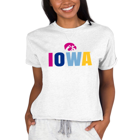 Women's Concepts Sport Oatmeal Iowa Hawkeyes Tri-Blend Mainstream Terry Short Sleeve Sweatshirt Top