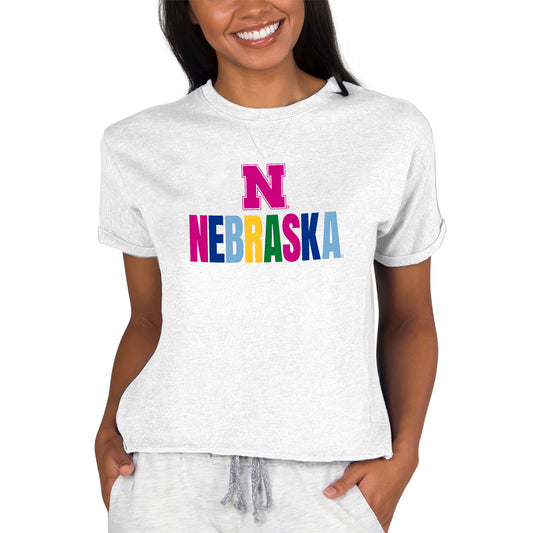 Women's Concepts Sport Oatmeal Nebraska Huskers Tri-Blend Mainstream Terry Short Sleeve Sweatshirt Top