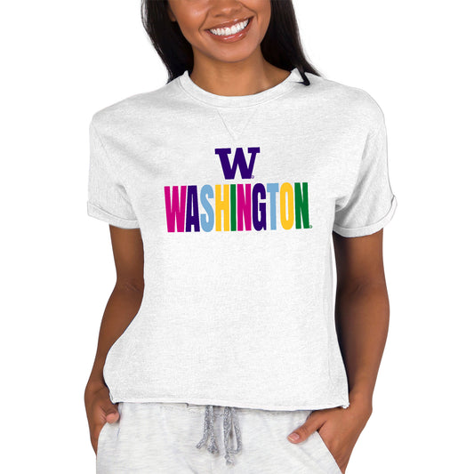 Women's Concepts Sport Oatmeal Washington Huskies Tri-Blend Mainstream Terry Short Sleeve Sweatshirt Top