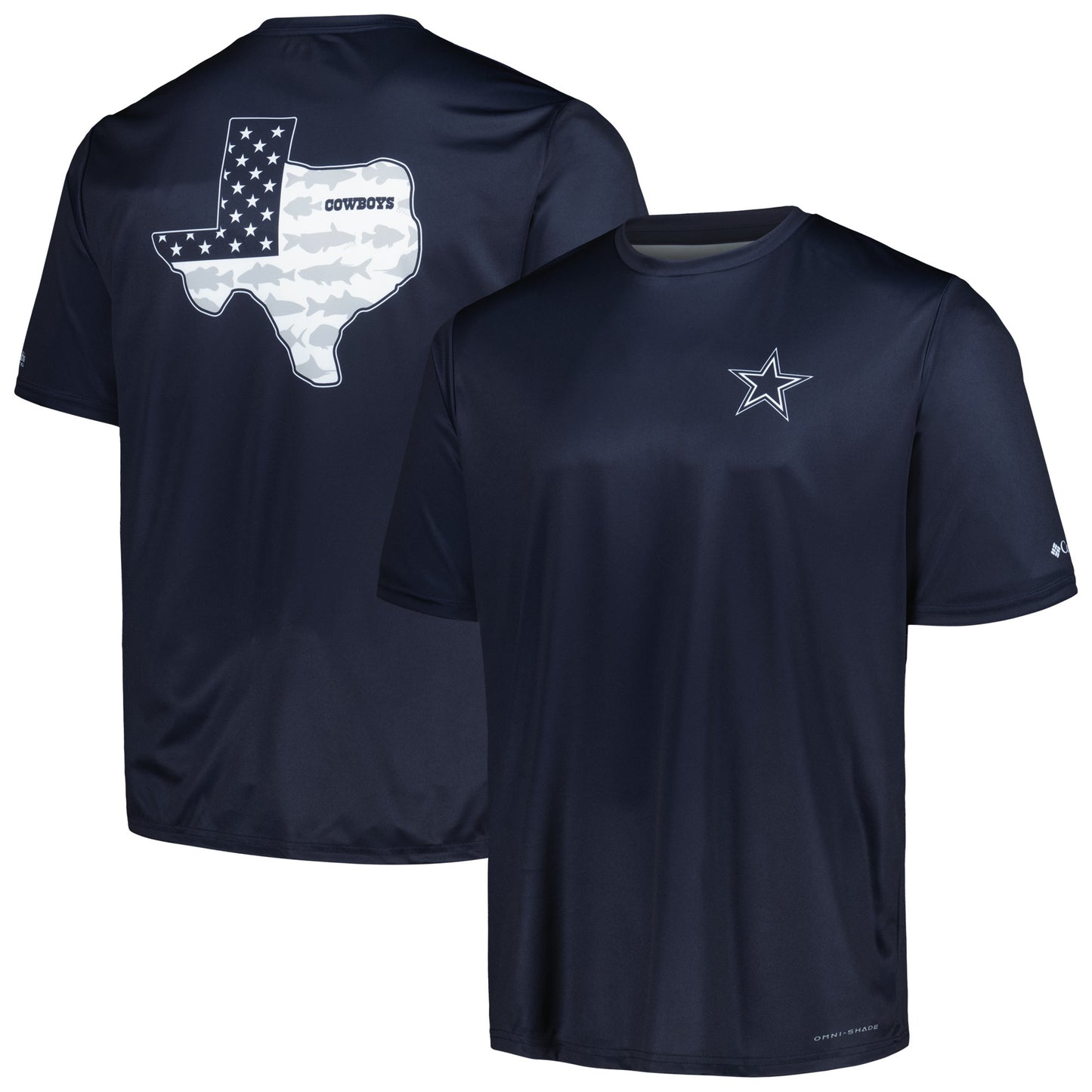 Men's Columbia Navy Dallas Cowboys Terminal Tackle Omni-Shade Texas T-Shirt