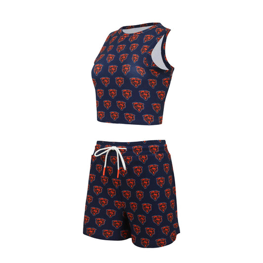 Women's Concepts Sport Chicago Bears Gauge Allover Print Cropped Tank Top & Shorts Sleep Set