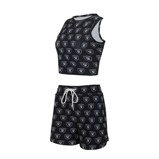 Women's Concepts Sport Las Vegas Raiders Gauge Allover Print Cropped Tank Top & Shorts Sleep Set