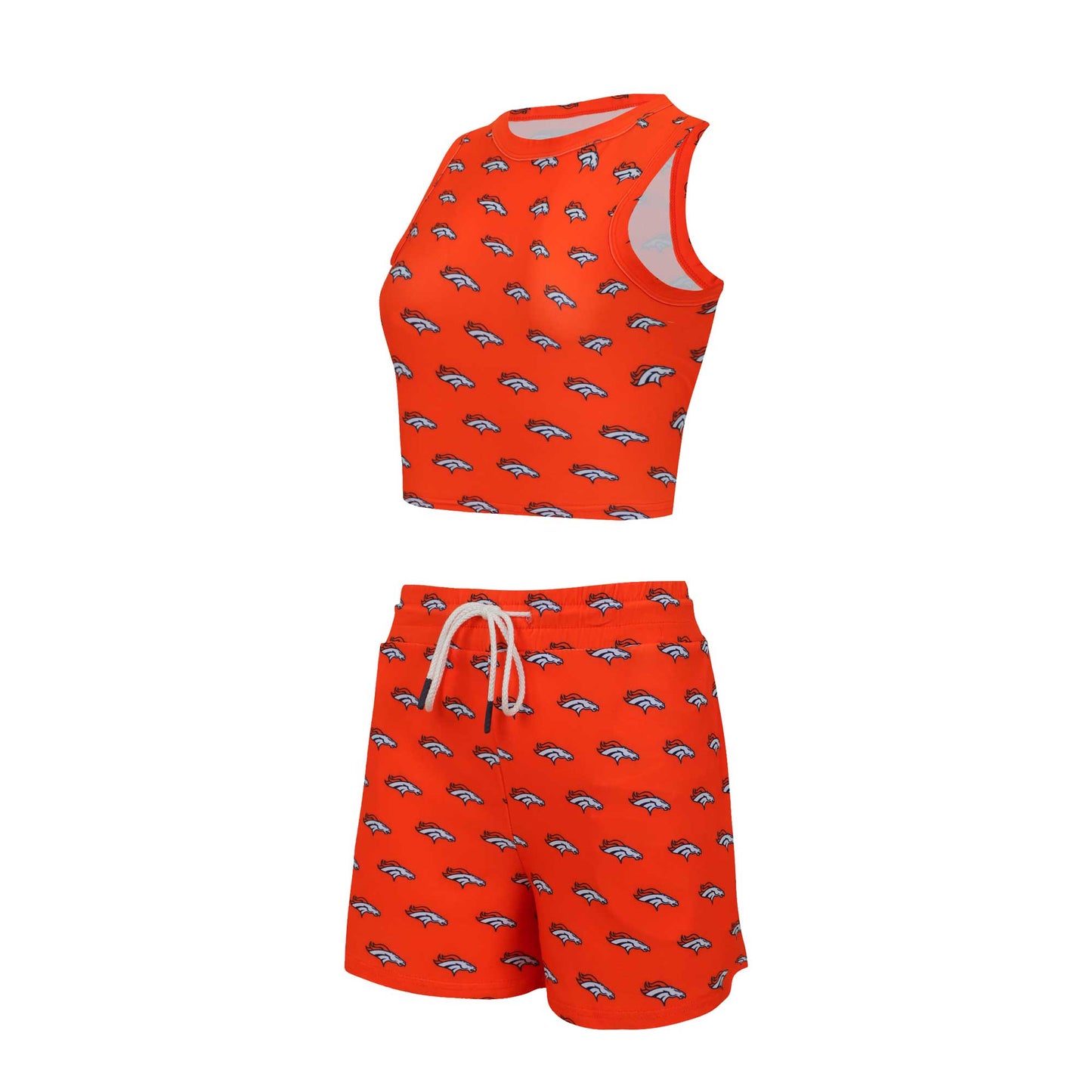 Women's Concepts Sport Denver Broncos Gauge Allover Print Cropped Tank Top & Shorts Sleep Set