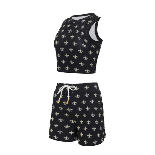 Women's Concepts Sport New Orleans Saints Gauge Allover Print Cropped Tank Top & Shorts Sleep Set