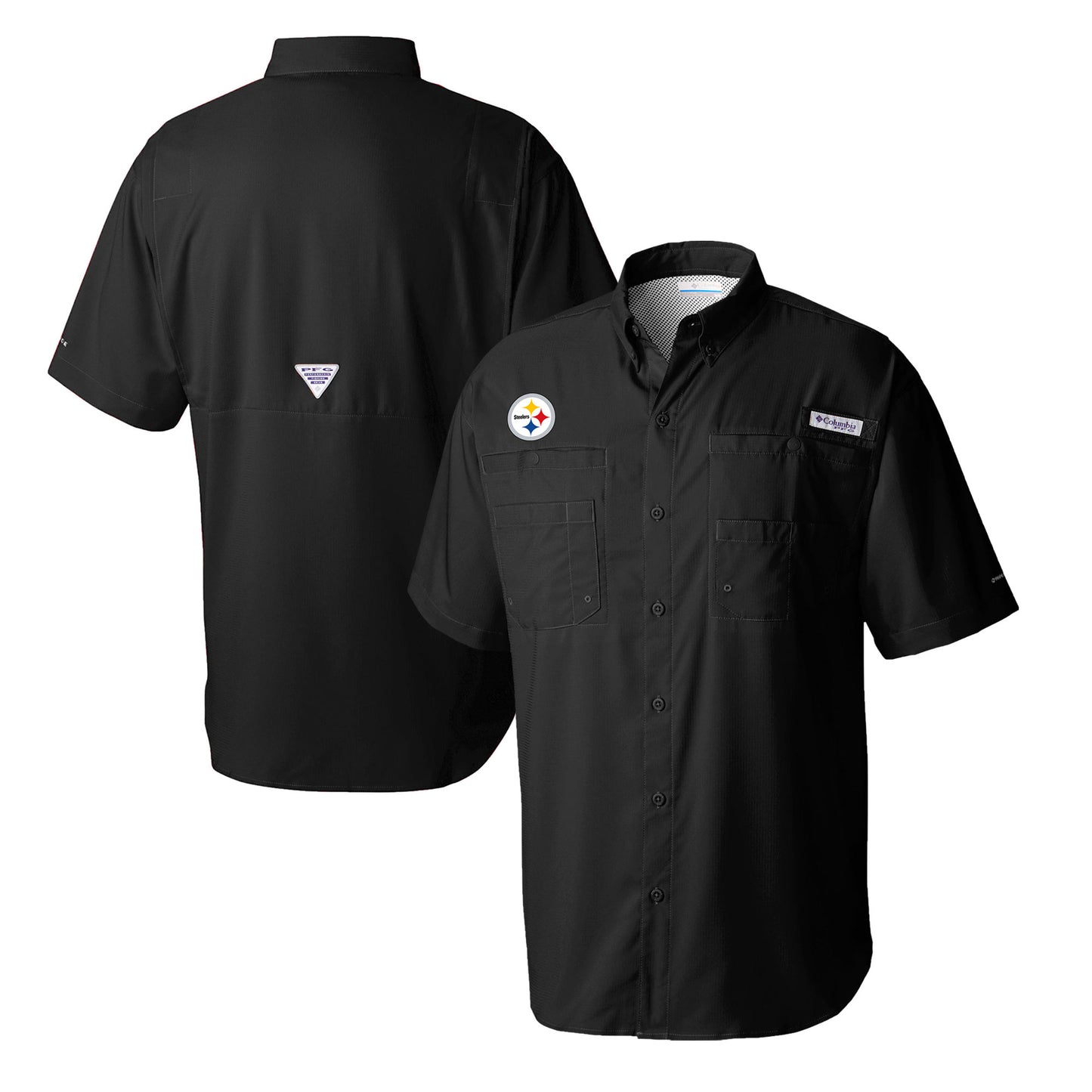 Men's Columbia Black Pittsburgh Steelers Tamiami Omni-Shade Button-Down Shirt