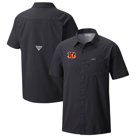 Men's Columbia  Black Cincinnati Bengals Slack Tide Omni-Wick Button-Up Camp Shirt