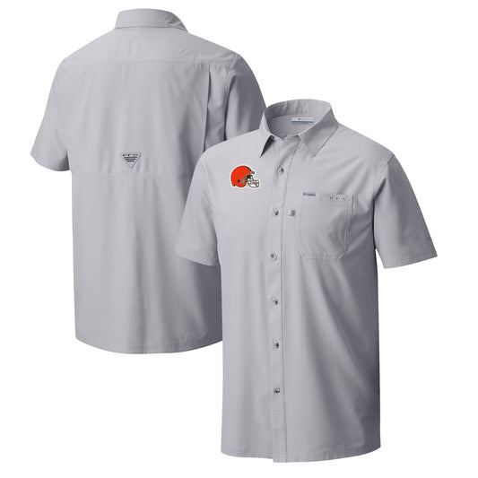 Men's Columbia  Gray Cleveland Browns Slack Tide Omni-Wick Button-Up Camp Shirt