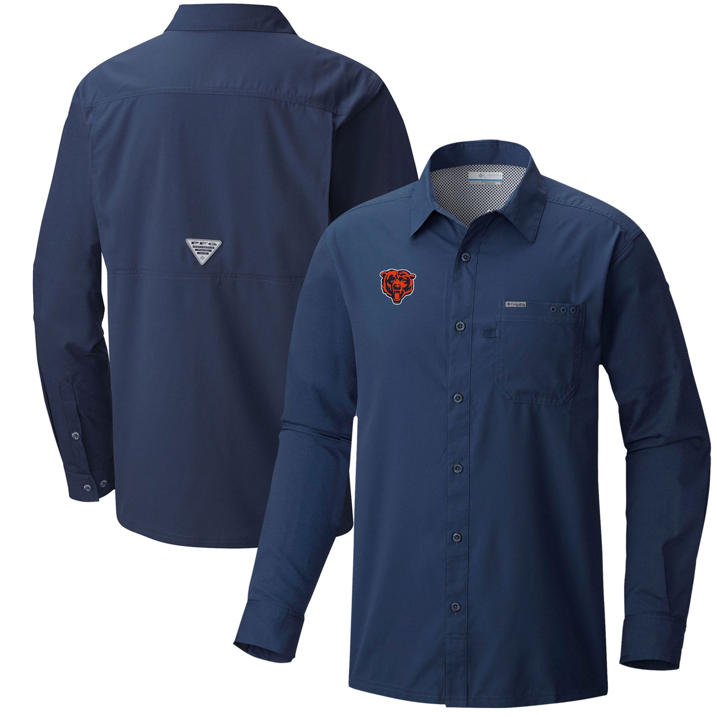 Men's Columbia  Navy Chicago Bears Slack Tide Omni-Wick Long Sleeve Button-Up Shirt