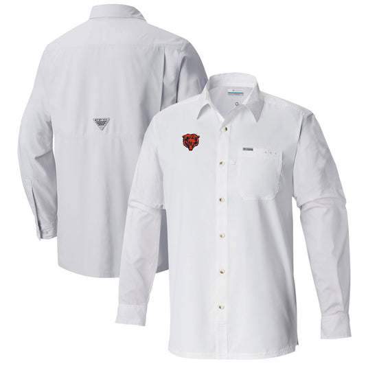 Men's Columbia  White Chicago Bears Slack Tide Omni-Wick Long Sleeve Button-Up Shirt