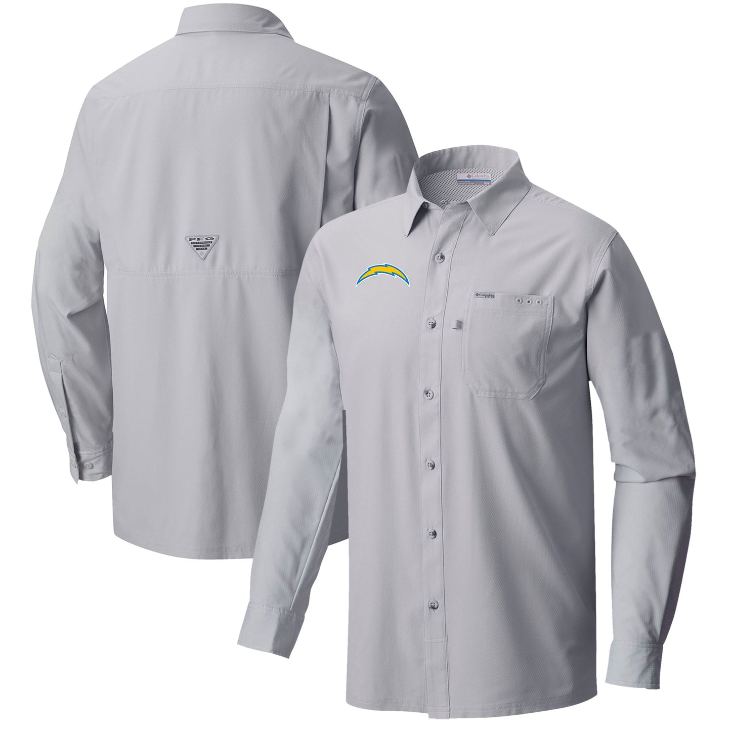 Men's Columbia  Gray Los Angeles Chargers Slack Tide Omni-Wick Long Sleeve Button-Up Shirt
