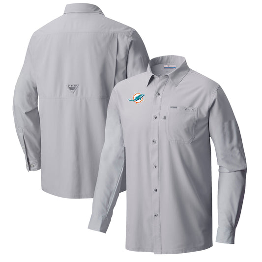 Men's Columbia  Gray Miami Dolphins Slack Tide Omni-Wick Long Sleeve Button-Up Shirt