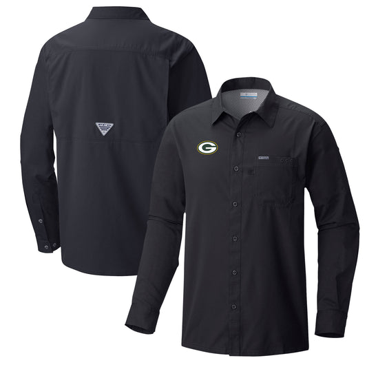 Men's Columbia  Black Green Bay Packers Slack Tide Omni-Wick Long Sleeve Button-Up Shirt