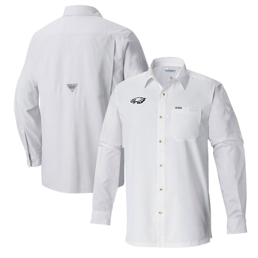 Men's Columbia  White Philadelphia Eagles Slack Tide Omni-Wick Long Sleeve Button-Up Shirt