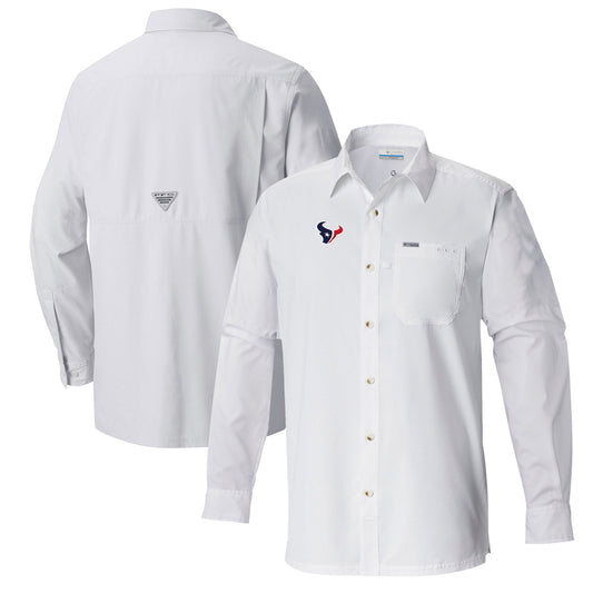 Men's Columbia  White Houston Texans Slack Tide Omni-Wick Long Sleeve Button-Up Shirt